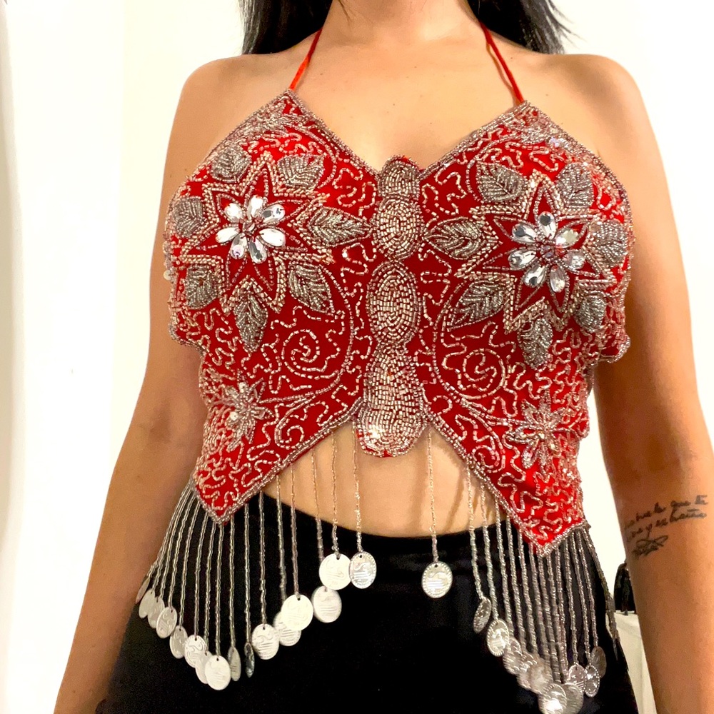 Vintage Y2K Sequin Butterfly Festival Top
